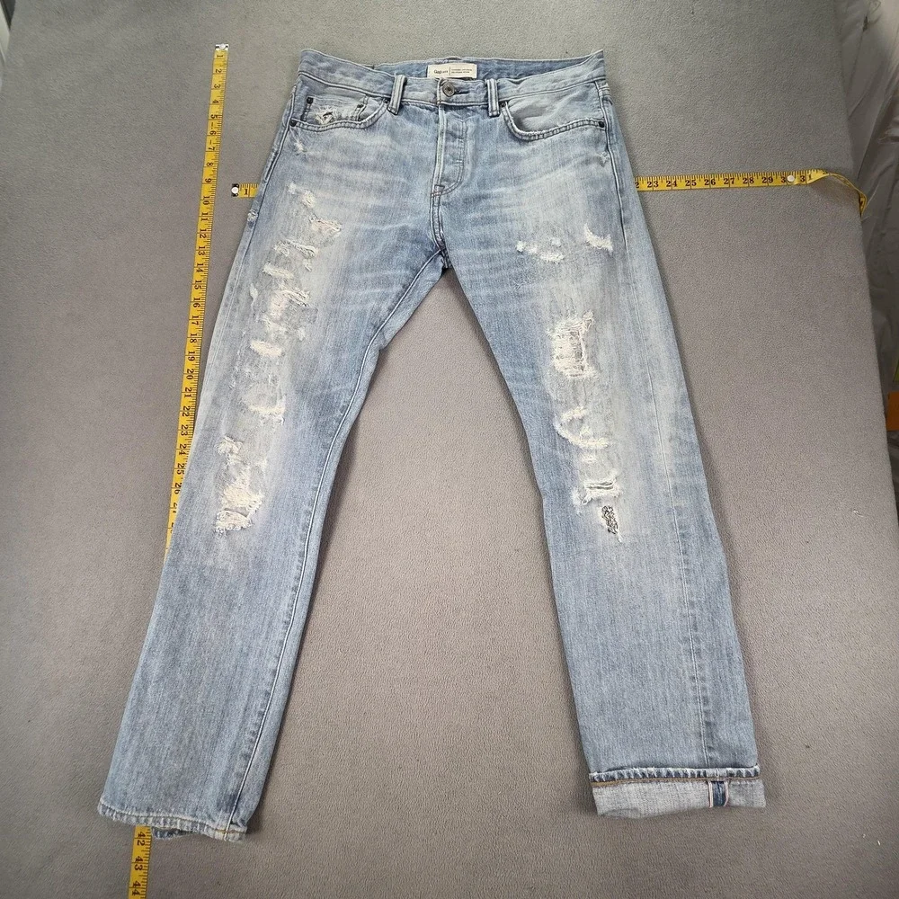 Gap 1969 Kahara Japanese Selvedge Jeans Mens 32x30 Light Blue Distressed Slim‎